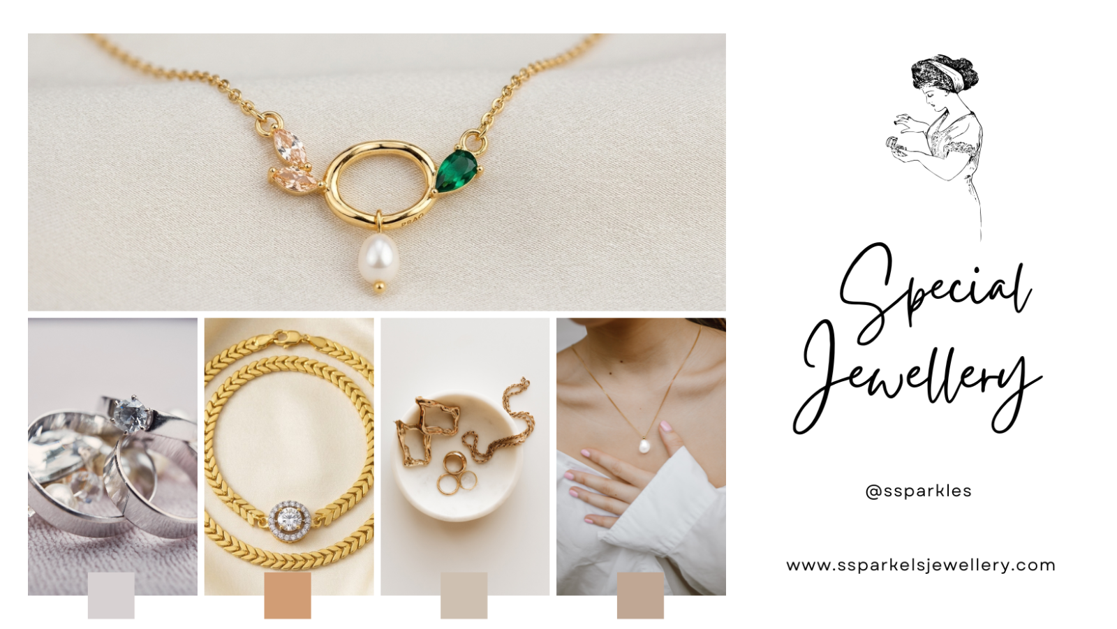 Collage of various pieces of jewelry with 'Special Jewellery' branding.